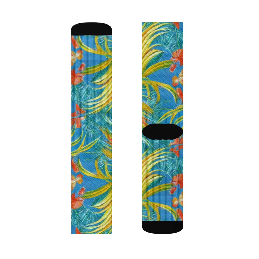 Azure Palm Reverie on Socks — Right Sock