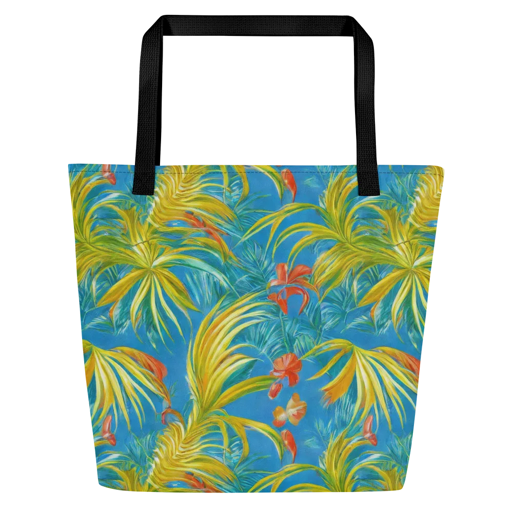 Azure Palm Reverie on Large Tote Bag W/ Pocket — Front