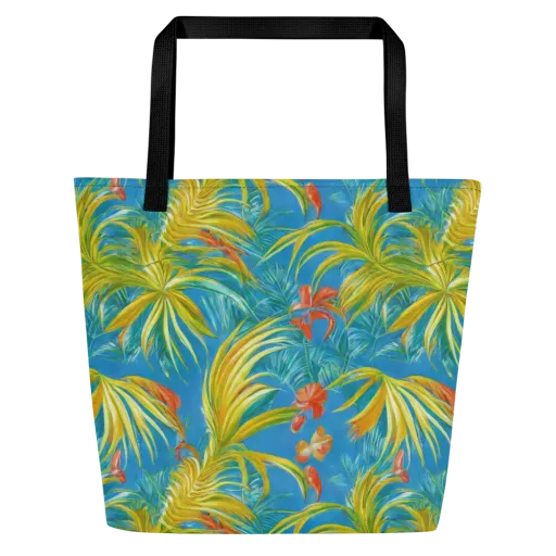 Azure Palm Reverie on a Large Tote Bag W/ Pocket