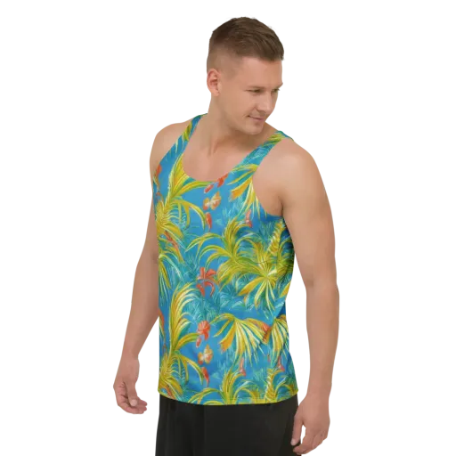 Azure Palm Reverie on a Men's Tank Top