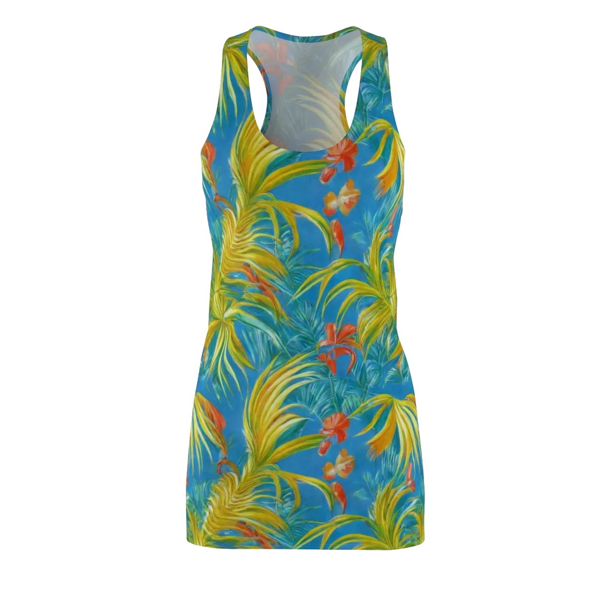 Azure Palm Reverie on Racerback Dress — Front