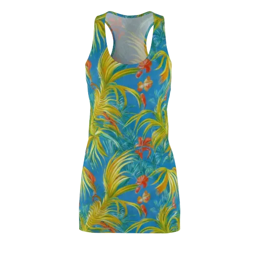 Azure Palm Reverie on a Racerback Dress