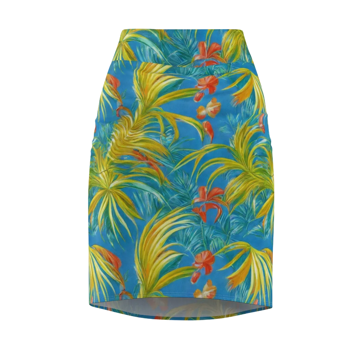 Azure Palm Reverie on Pencil Skirt — Front