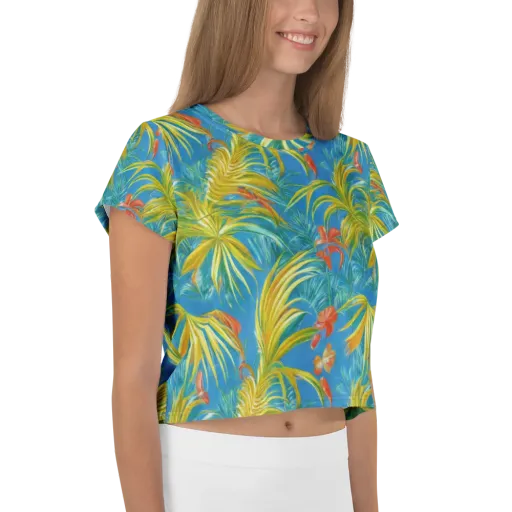 Azure Palm Reverie on a Crop Tee