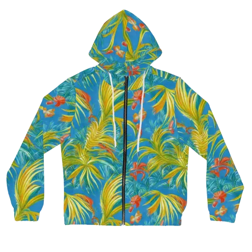 Azure Palm Reverie on a Women's Full-Zip Hoodie