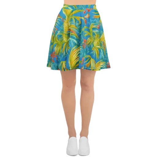 Azure Palm Reverie on a Skater Skirt