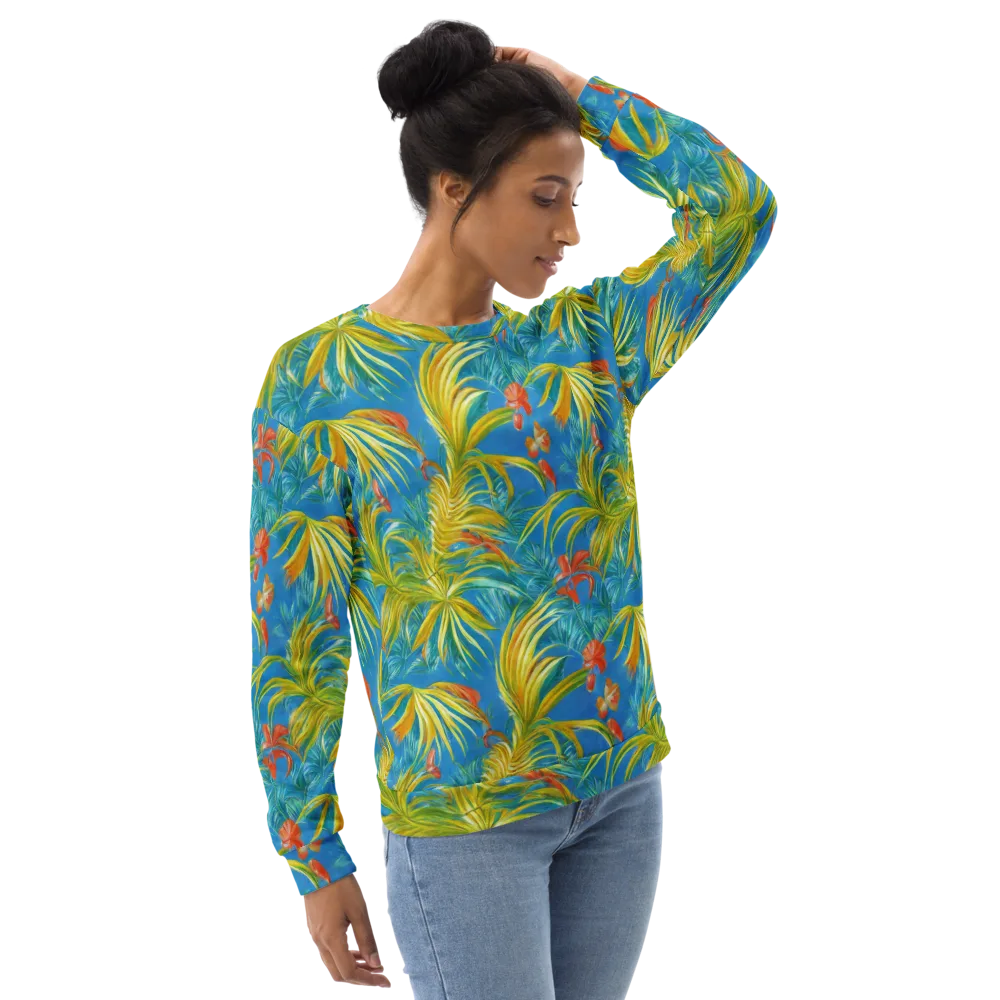 Azure Palm Reverie on Sweatshirt — Right Front