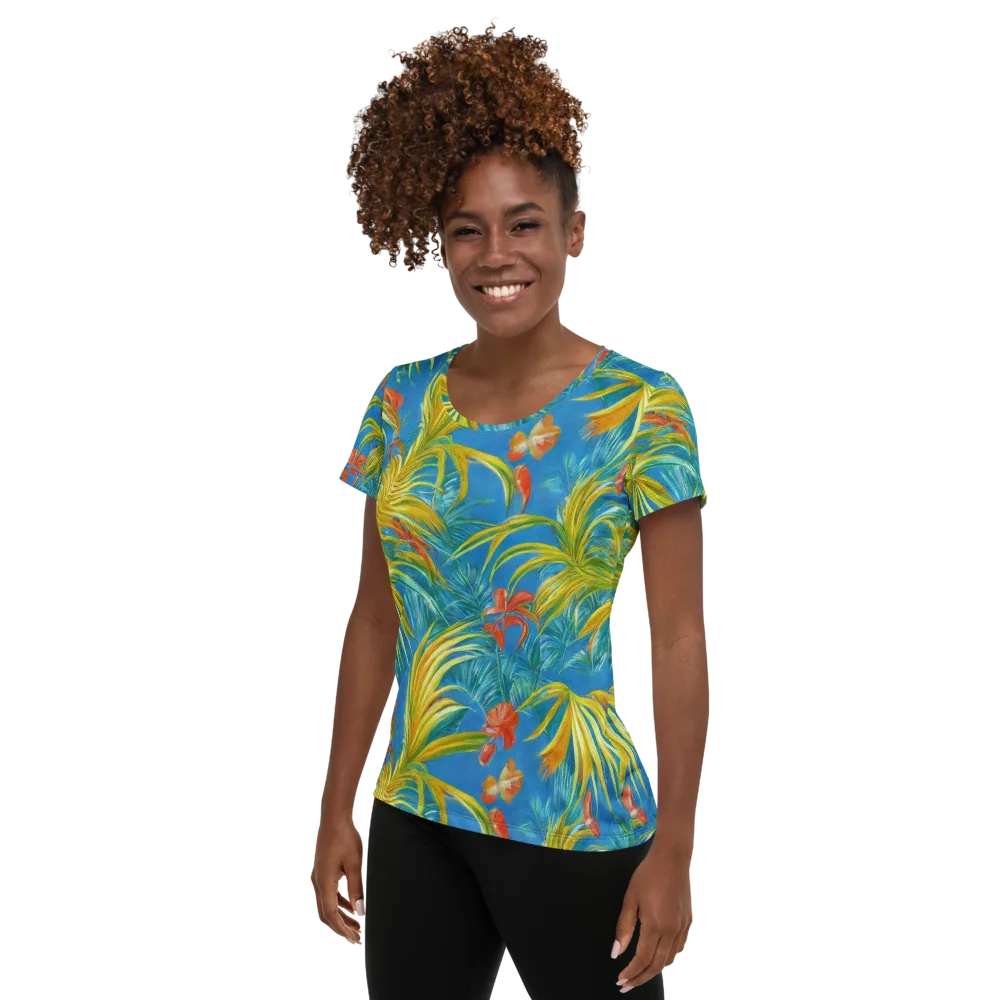 Azure Palm Reverie on Women's Athletic T-Shirt — Left