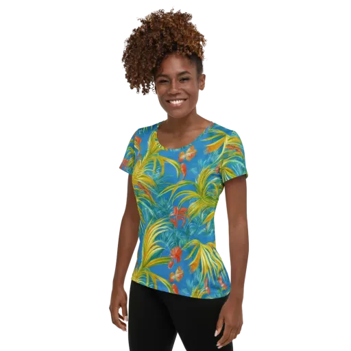 Azure Palm Reverie on a Women's Athletic T-Shirt