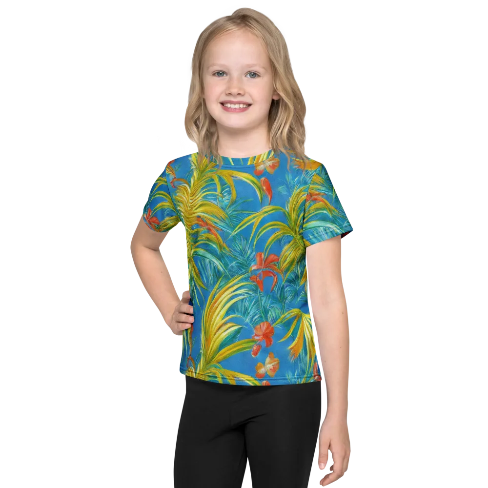 Azure Palm Reverie on Kids Crew Neck T-Shirt — Front