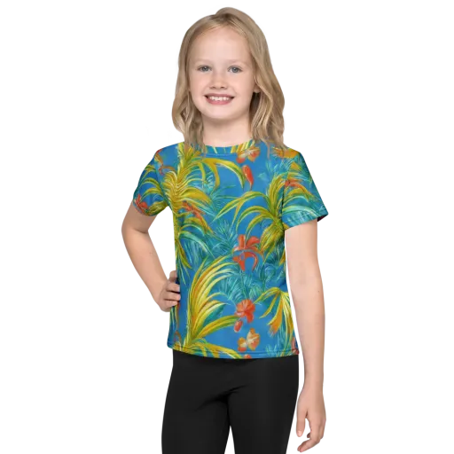 Azure Palm Reverie on a Kids Crew Neck T-Shirt