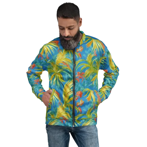 Azure Palm Reverie on a Bomber Jacket