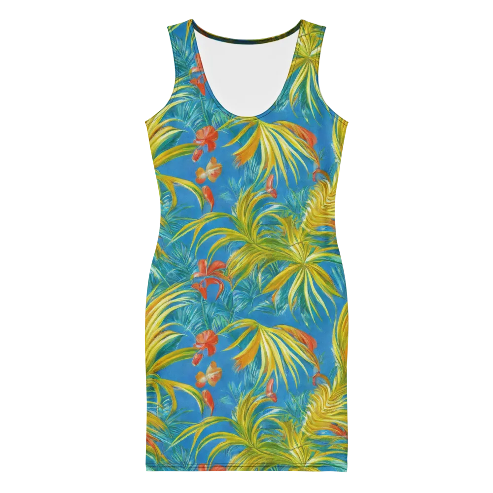 Azure Palm Reverie on Bodycon Dress — Front