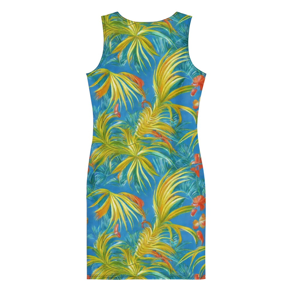 Azure Palm Reverie on Bodycon Dress — Back