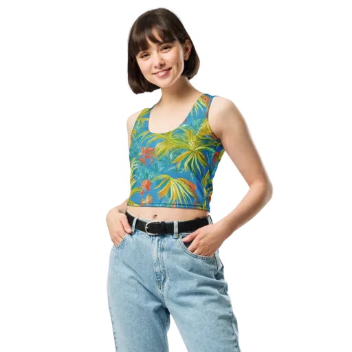 Azure Palm Reverie on a Crop Top