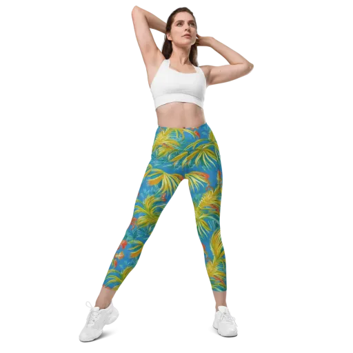 Azure Palm Reverie on a Leggings with Pockets