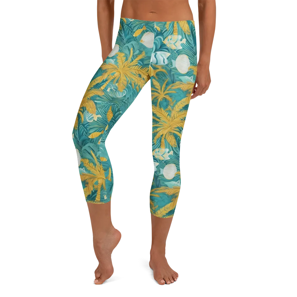 Golden Lagoon on Capri Leggings — Front