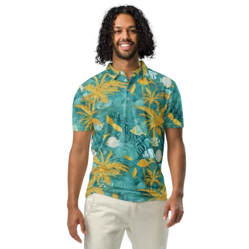 Golden Lagoon on a Men's Slim Fit Polo Shirt