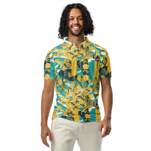 Tropic Geometry on a Men's Slim Fit Polo Shirt