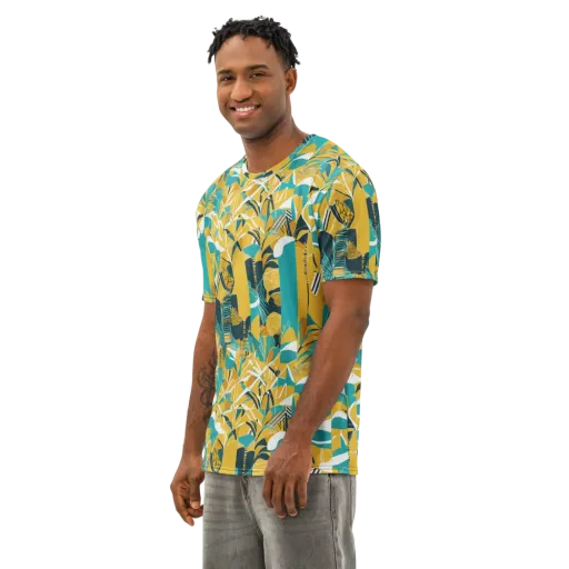 Tropic Geometry on a Men's Cotton Crew Neck T-Shirt