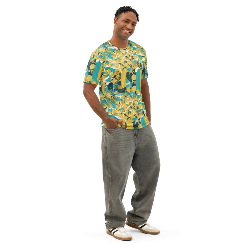 Tropic Geometry on Men's Cotton Crew Neck T-Shirt — Right Front