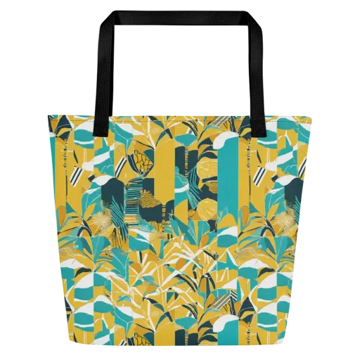 Tropic Geometry on a Large Tote Bag W/ Pocket