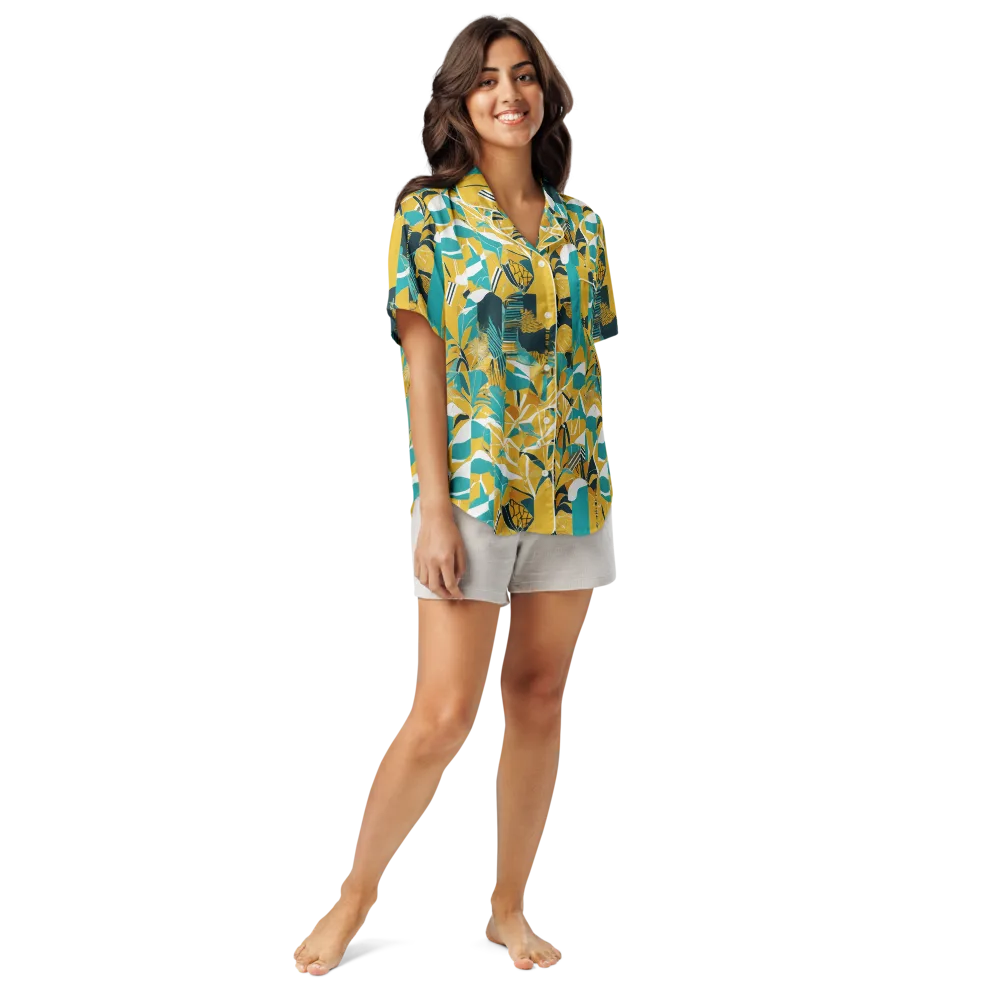 Tropic Geometry on Women's Short Sleeve Pajama Top — Front