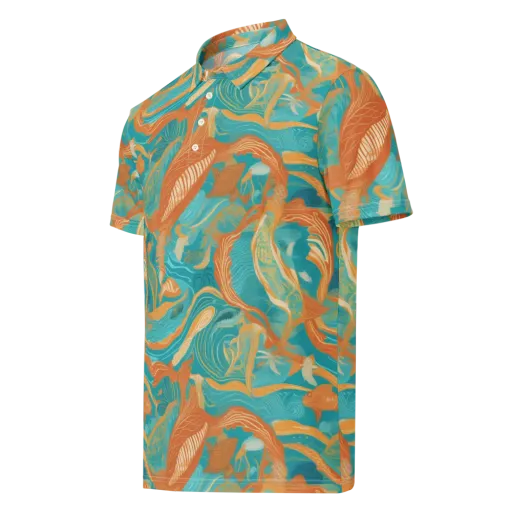 Tidal Menagerie on a Men's Slim Fit Polo Shirt