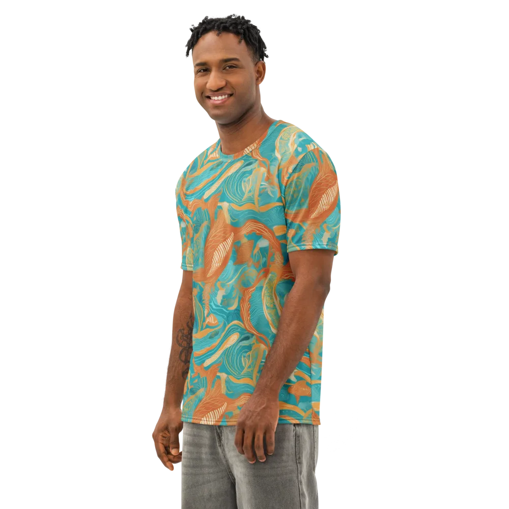 Tidal Menagerie on Men's Cotton Crew Neck T-Shirt — Left Front