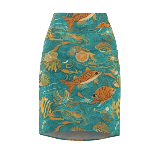 Tidal Ember on a Pencil Skirt