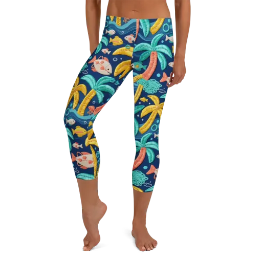Tropical Tides on a Capri Leggings