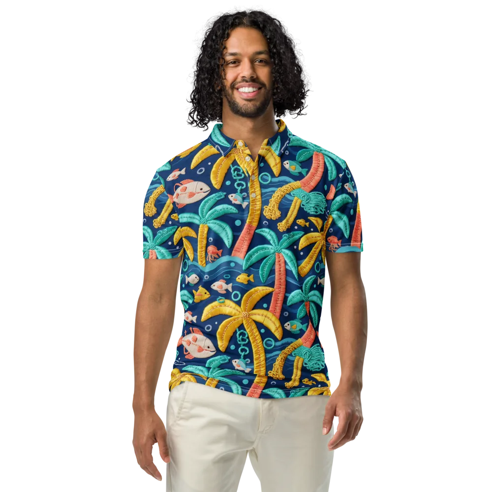 Tropical Tides on Men's Slim Fit Polo Shirt — Front