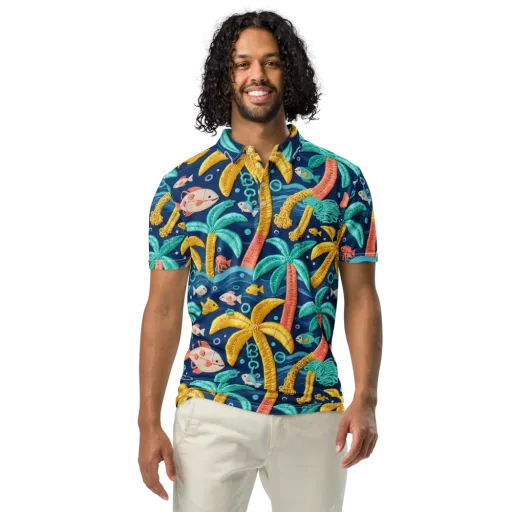 Tropical Tides on a Men's Slim Fit Polo Shirt