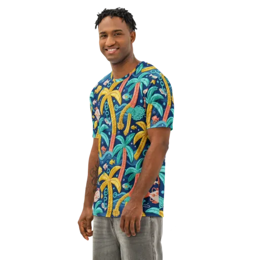 Tropical Tides on a Men's Cotton Crew Neck T-Shirt