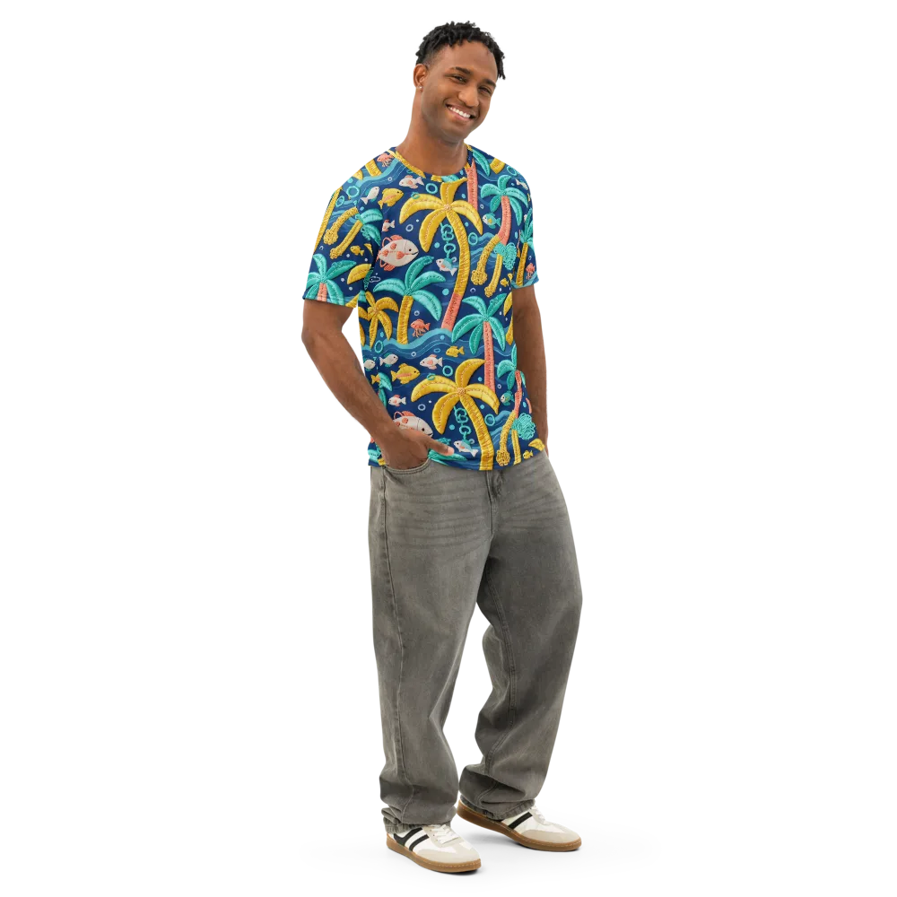 Tropical Tides on Men's Cotton Crew Neck T-Shirt — Right Front