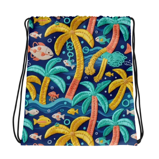Tropical Tides on a Drawstring Bag