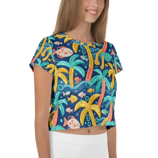 Tropical Tides on a Crop Tee
