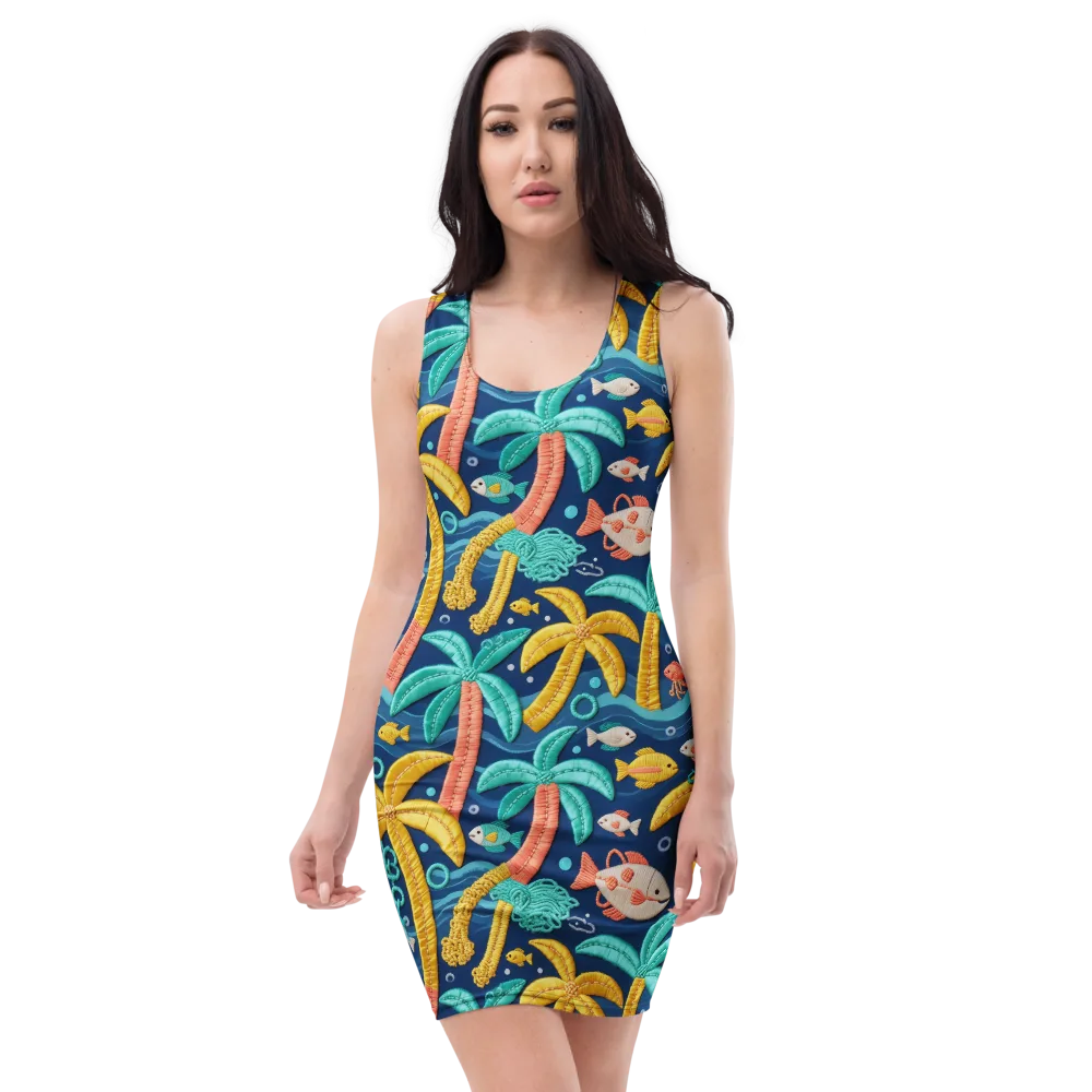Tropical Tides on Bodycon Dress — Front