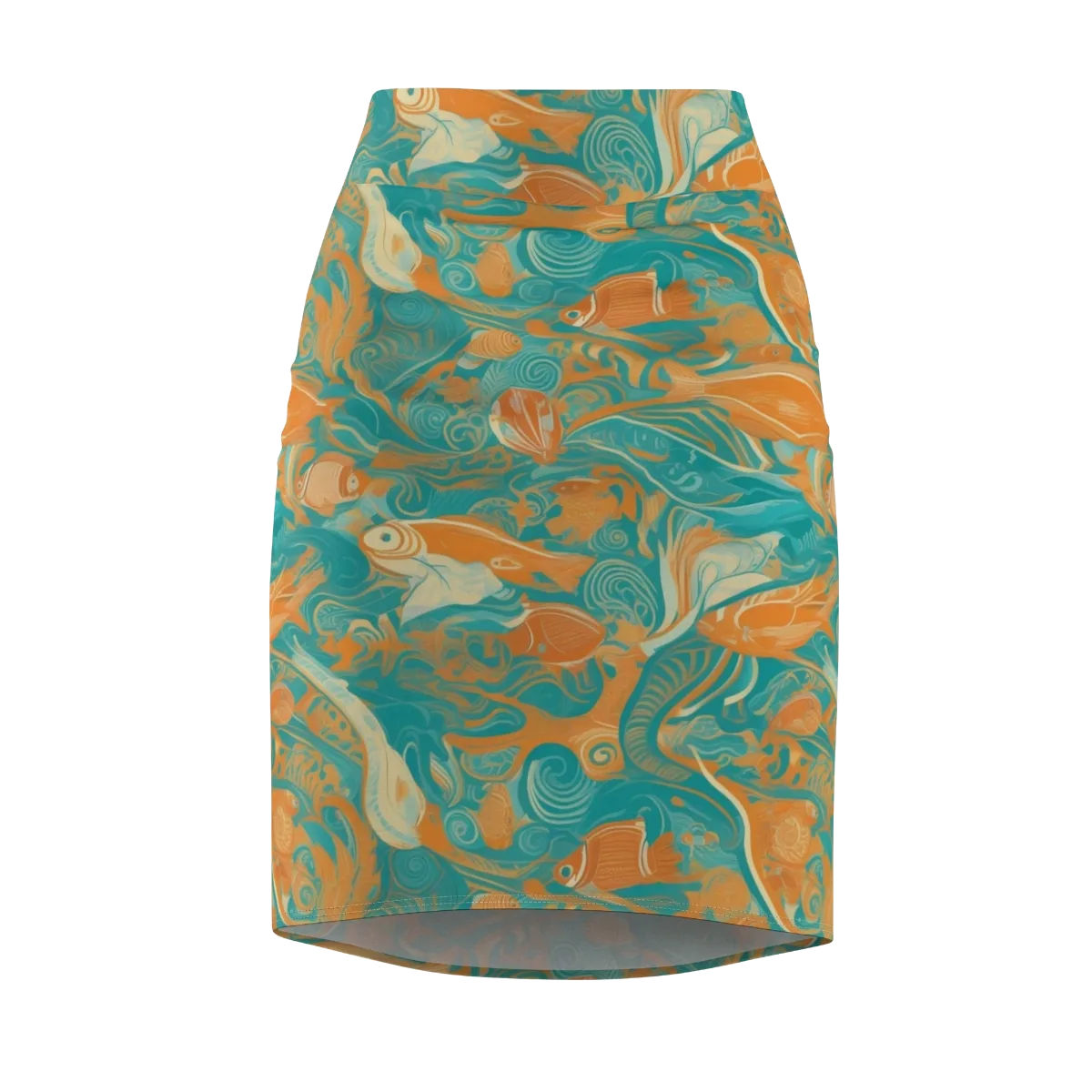 Coral Rhapsody on Pencil Skirt — Front