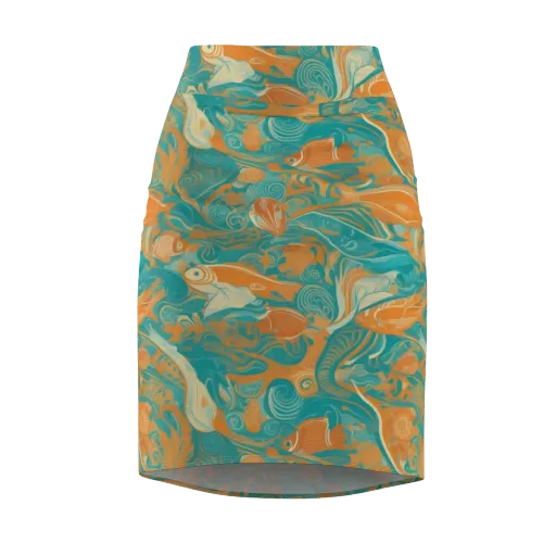 Coral Rhapsody on a Pencil Skirt