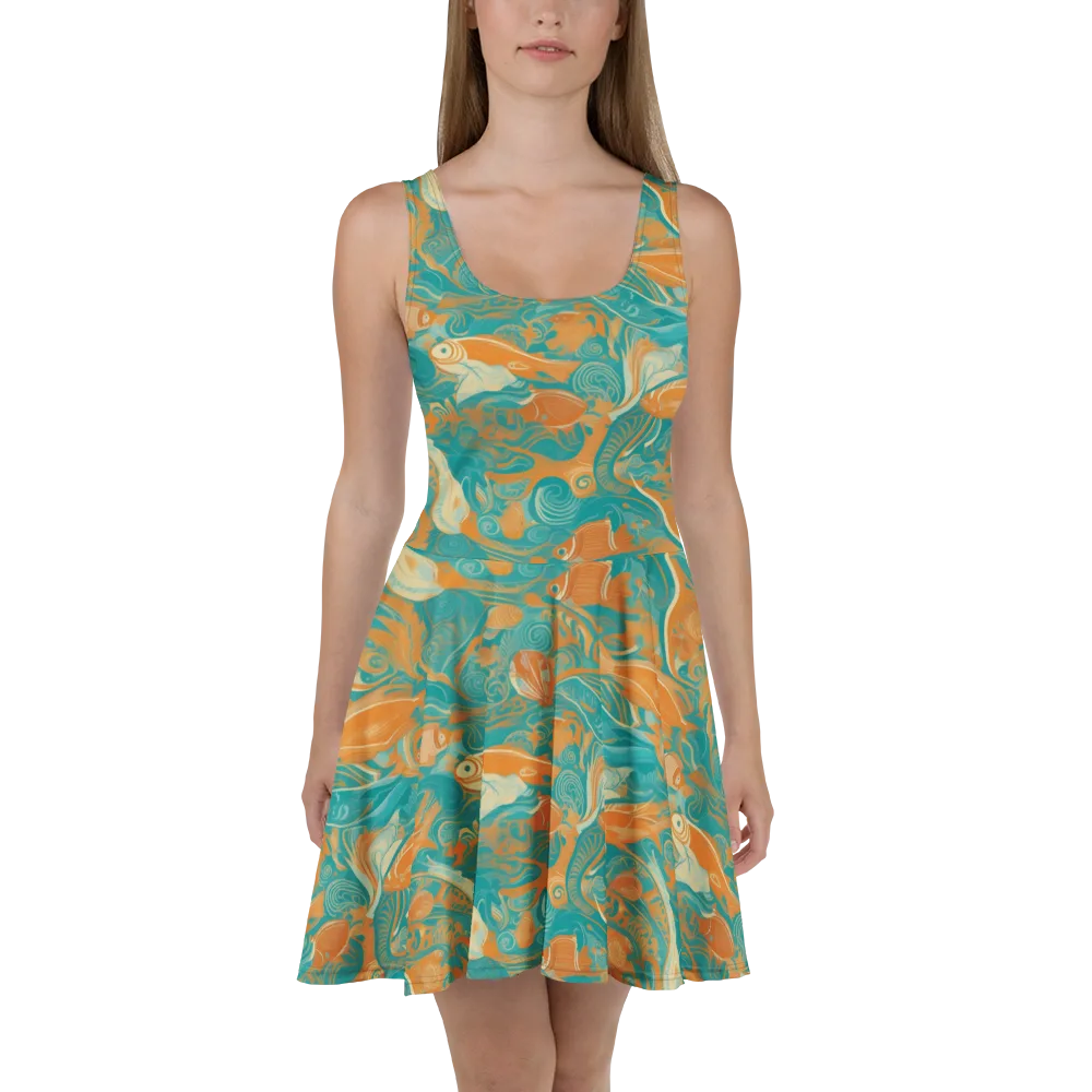 Coral Rhapsody on Skater Dress — Front