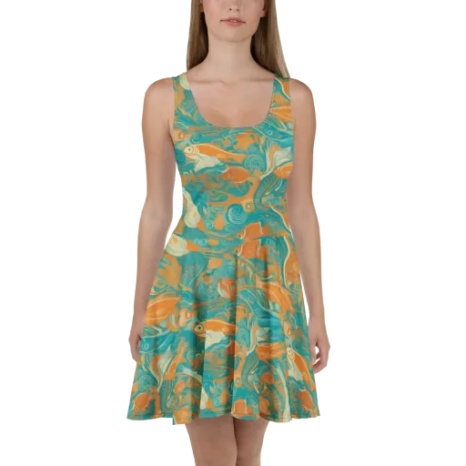 Coral Rhapsody on a Skater Dress
