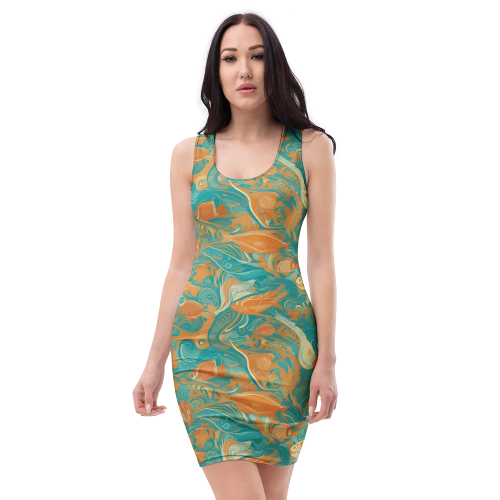Coral Rhapsody on Bodycon Dress — Front