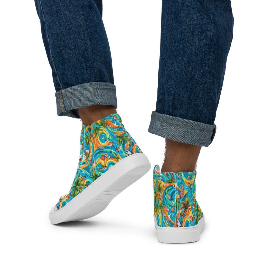 Paradise Gyre on Men's High Top Canvas Shoes — Back