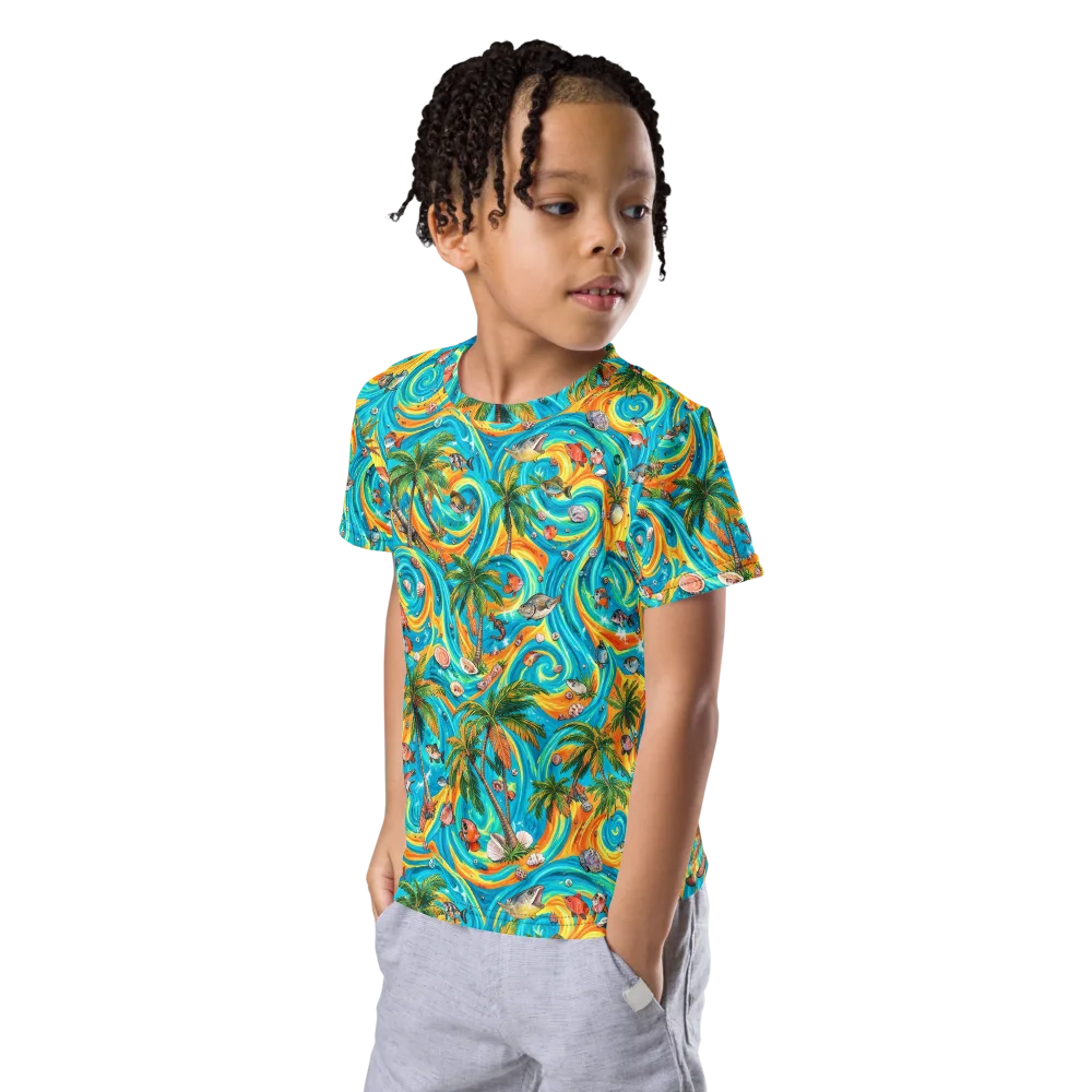 Paradise Gyre on Kids Crew Neck T-Shirt — Left Front