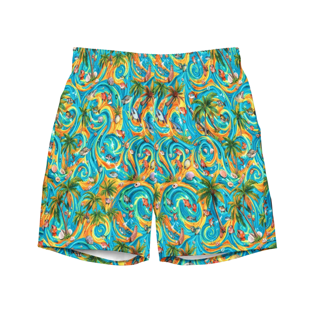 Paradise Gyre on Swim Trunks — Front