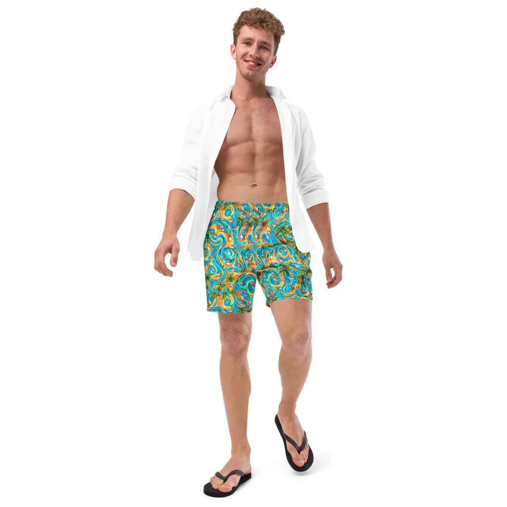 Paradise Gyre on Swim Trunks — Front