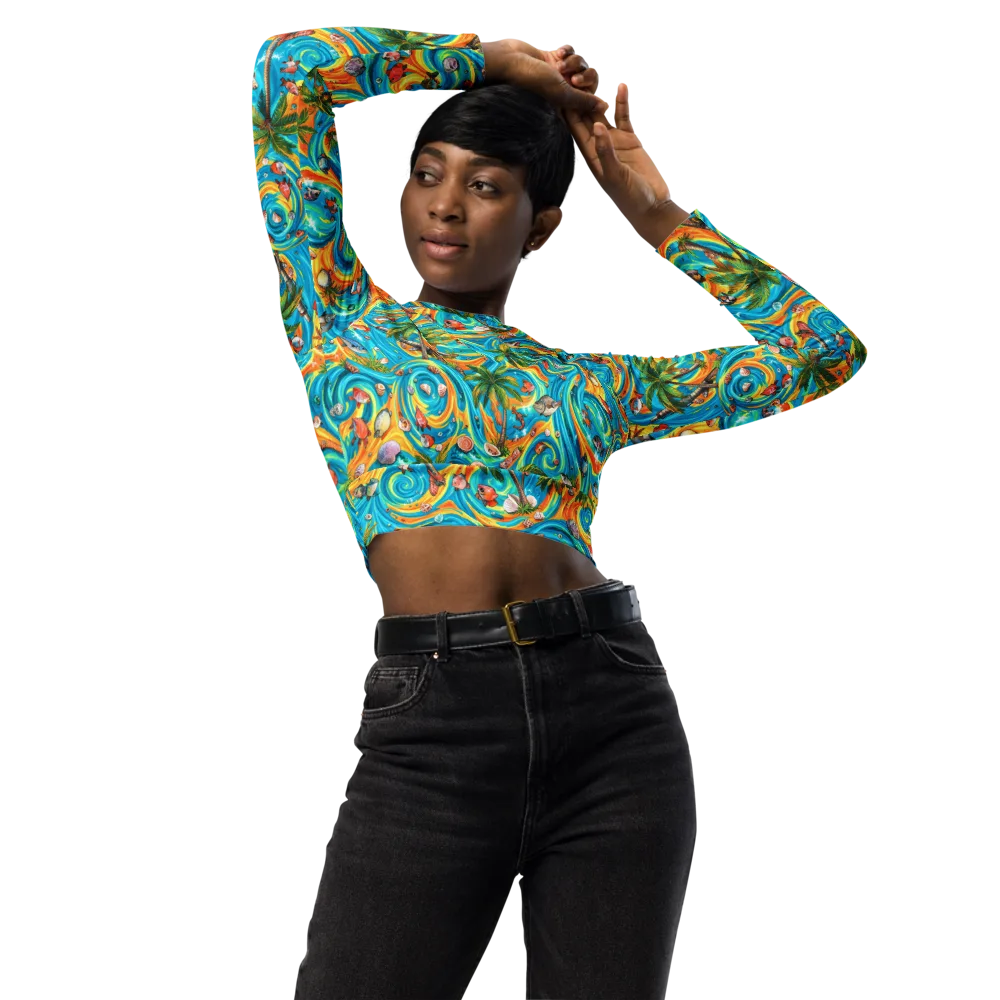 Paradise Gyre on Long Sleeve Crop Top — Front