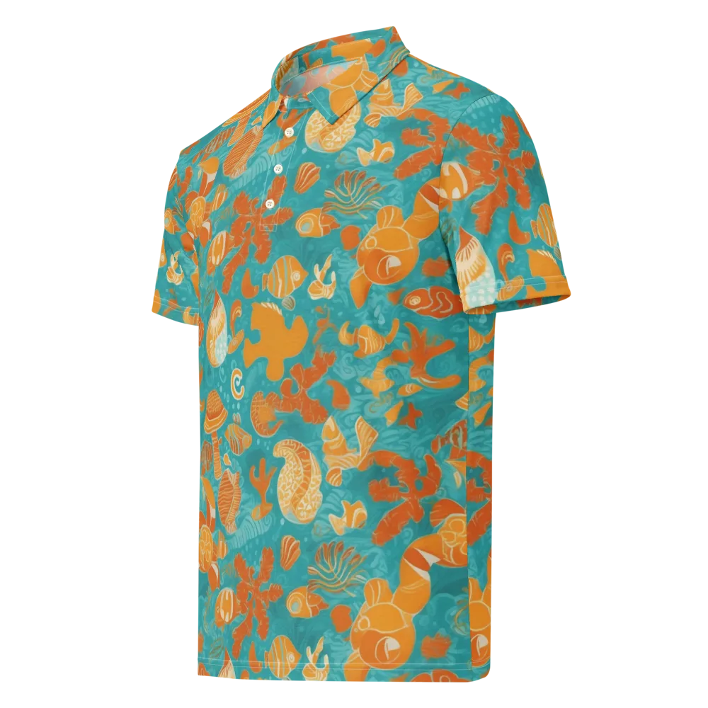 Tidepool Tangerine on Men's Slim Fit Polo Shirt — Left Front