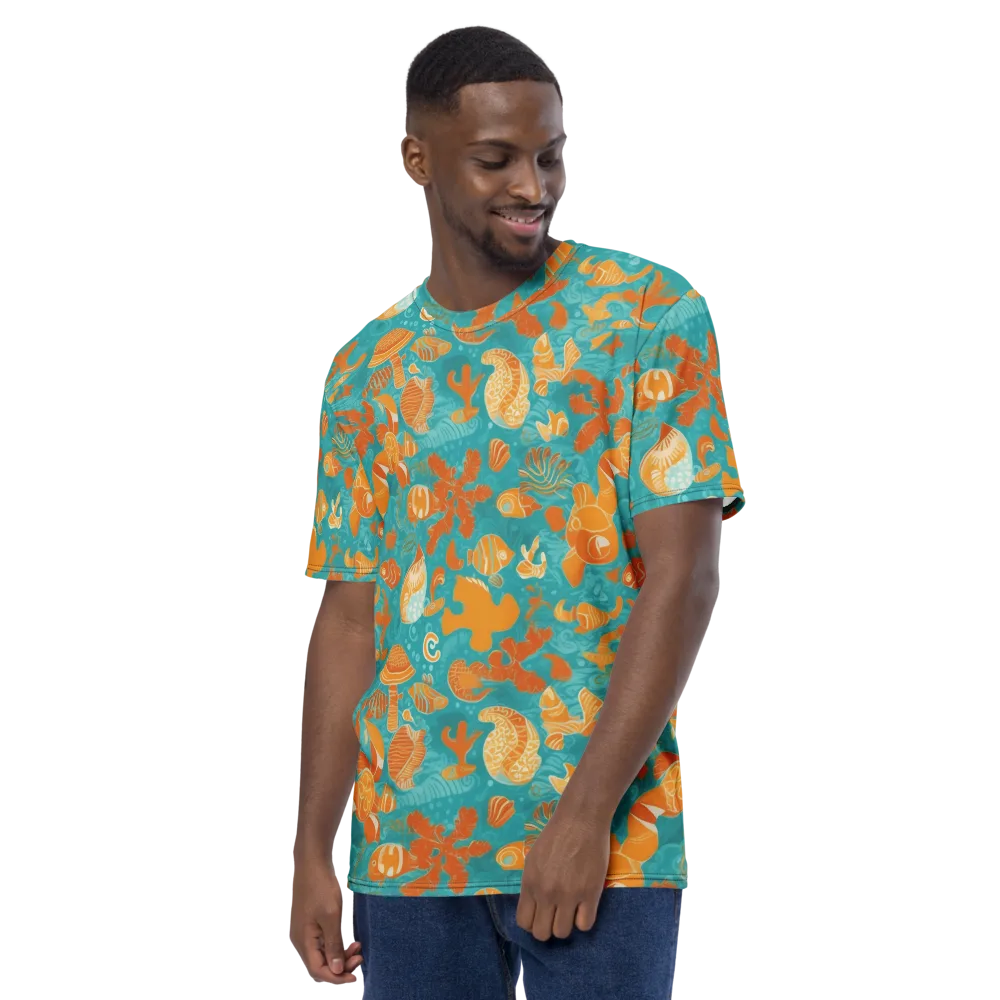Tidepool Tangerine on Men's Crew Neck T-Shirt — Left